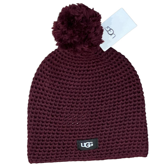 NWT UGG Yarn Pompom Knit Beanie IN PORT (O/S) - Picture 1 of 4